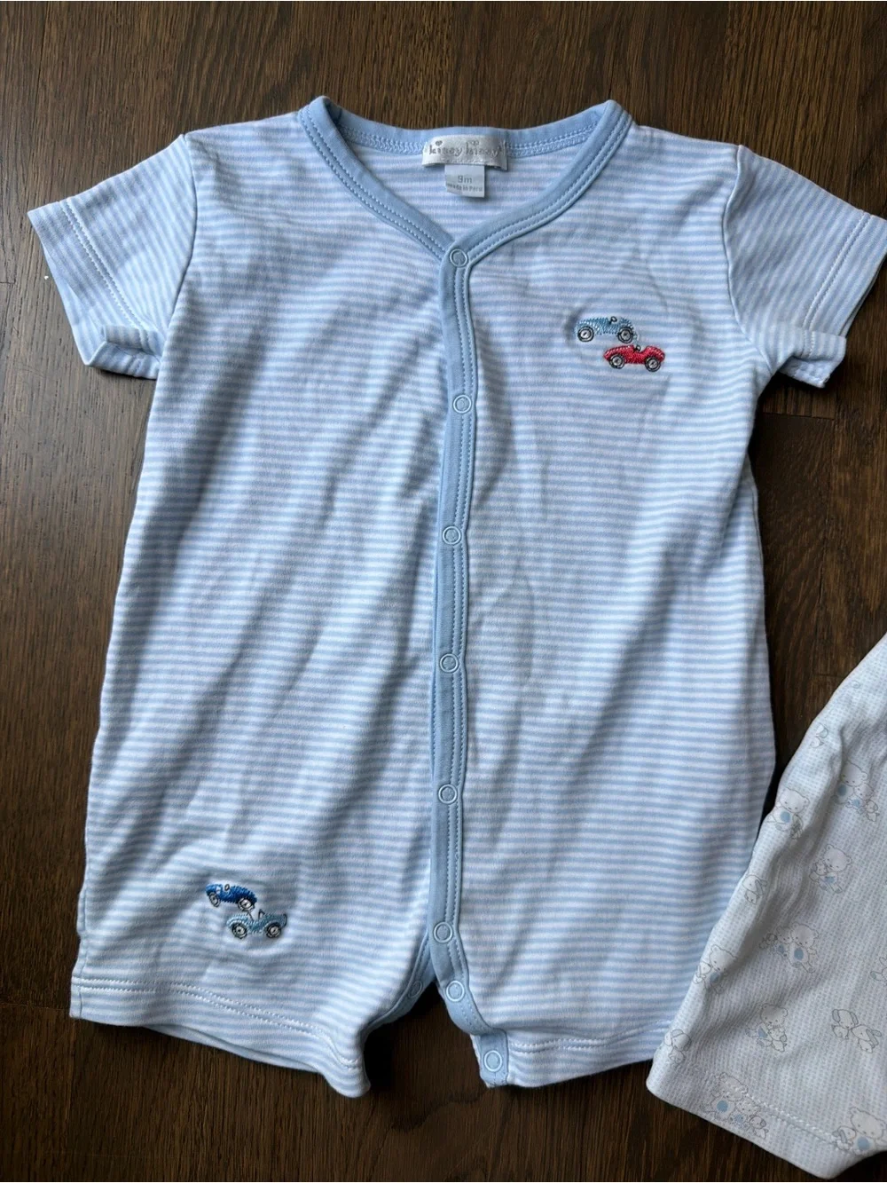 Kissy Kissy Baby Short Sleeve Rompers Set in Light Blue and White 2pc